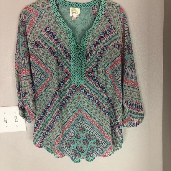 FIG & FLOWER Floral Boho Peasant Blouse Small - Picture 2 of 5